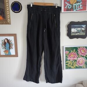 Athleta Cabo Linen Wide Leg Black Pants Size 12P